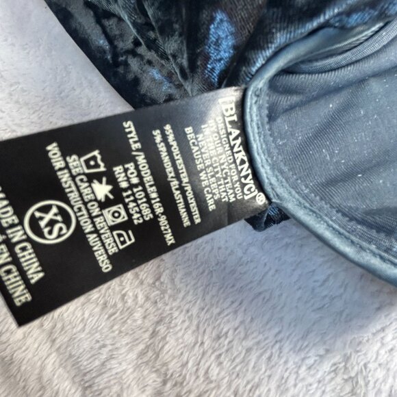 Blank NYC Womens Crushed Velvet Draped Jacket XS Asymmetric Zip Blue Lightweight - Picture 5 of 8